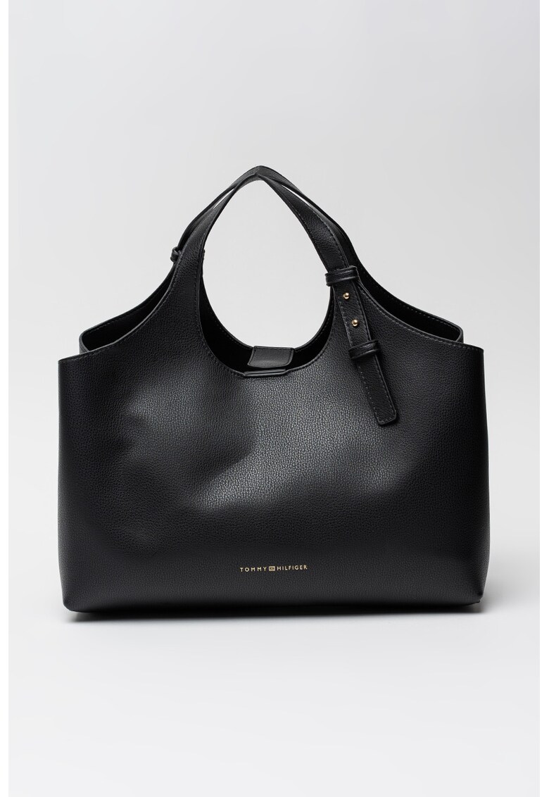 Geanta shopper de piele ecologica cu bareta ajustabila - Negru