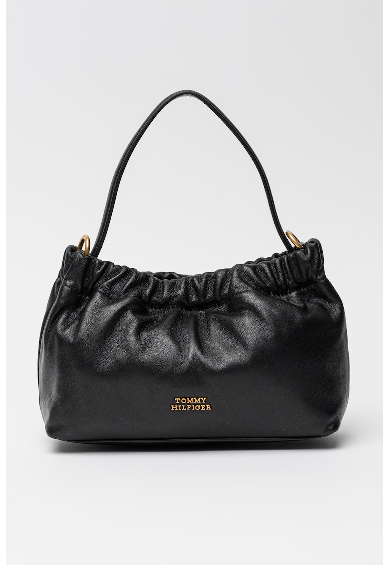 Geanta crossbody uni de piele - Negru