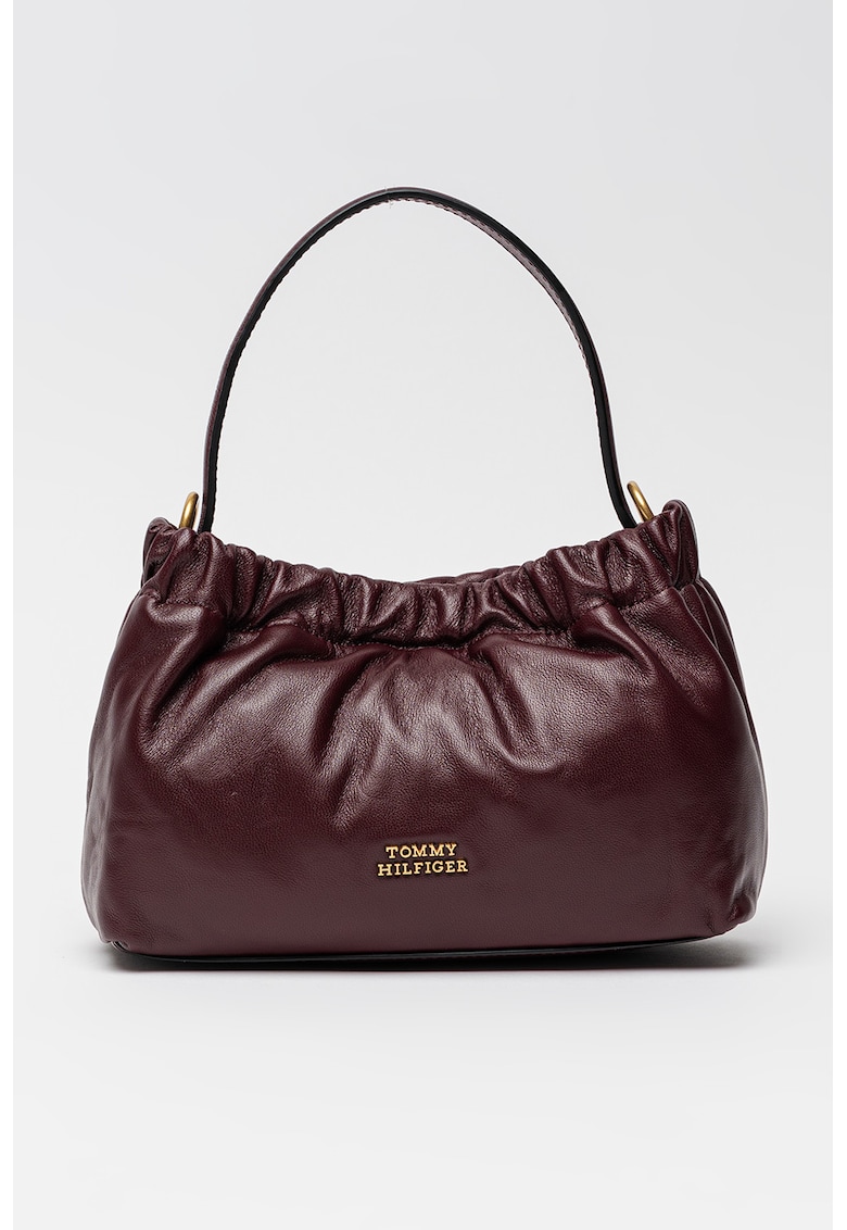 Geanta crossbody uni de piele - Rosu inchis