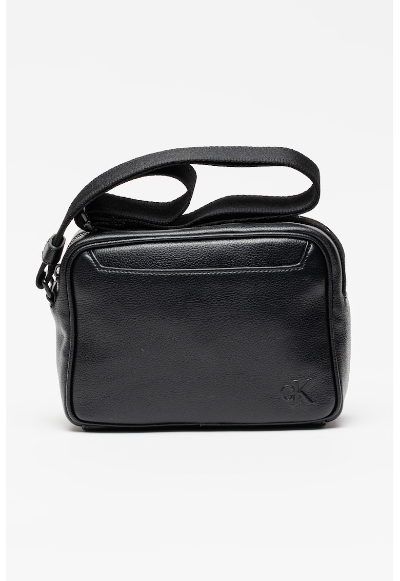 Geanta crossbody de piele ecologica cu bareta cu logo - Negru