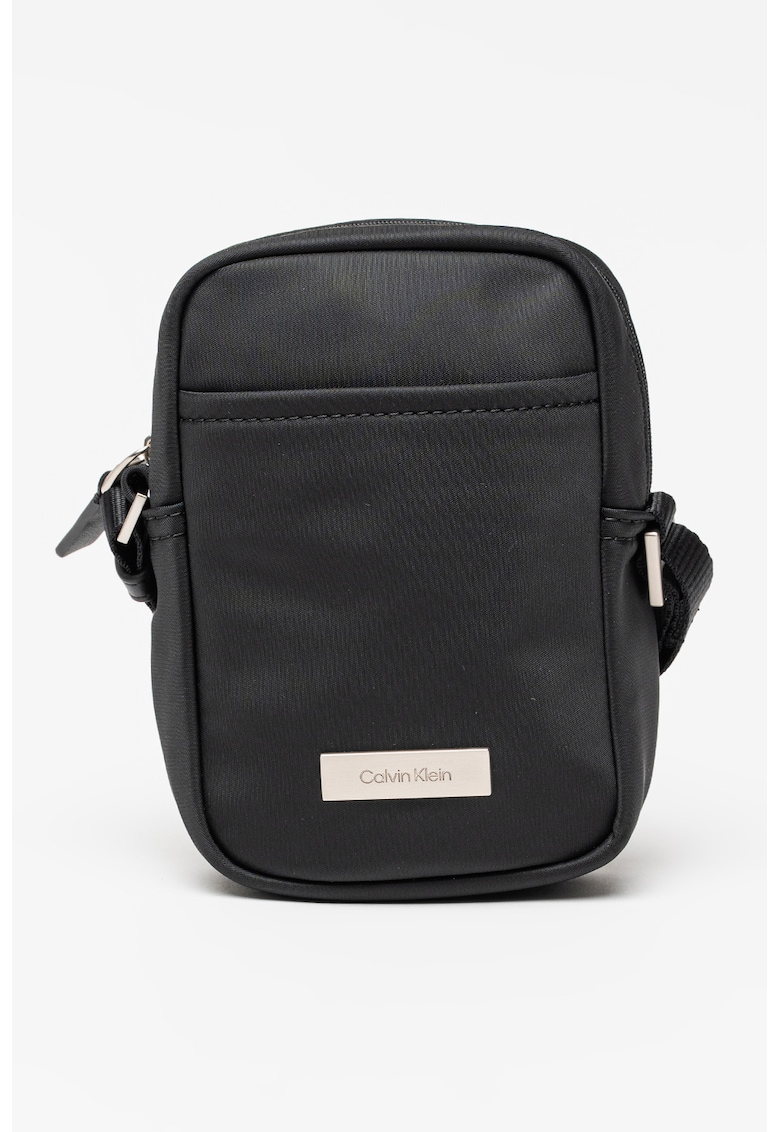 Geanta crossbody cu logo metalic - Negru