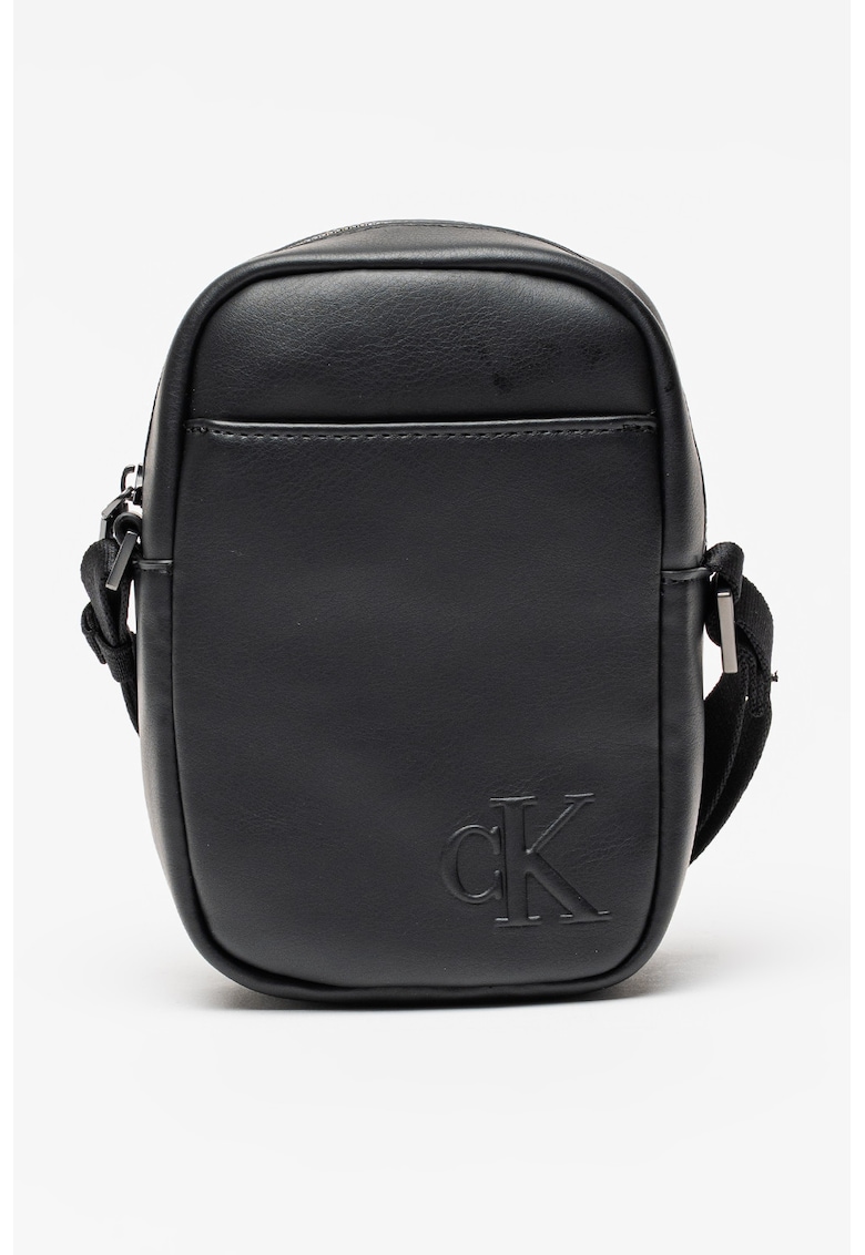 Geanta crossbody de piele ecologica cu fermoar - Negru