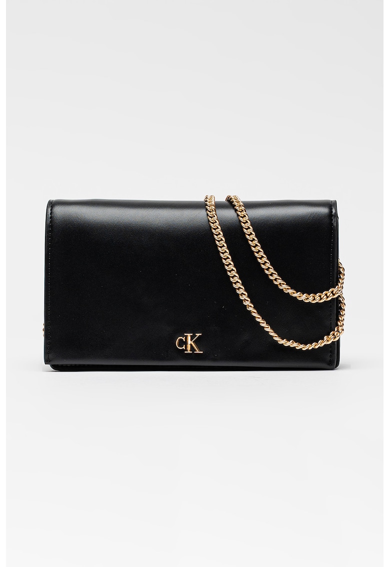 Geanta crossbody mica de piele ecologica cu bareta de lant - Negru