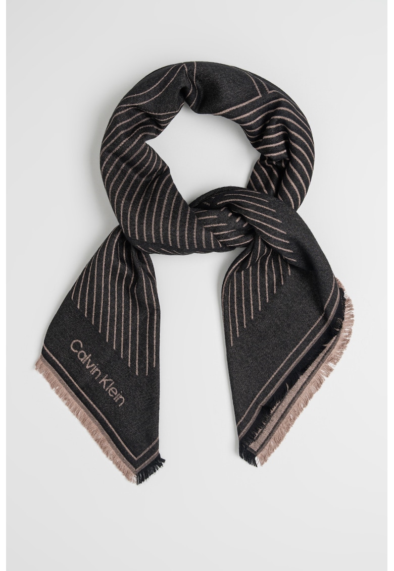 Esarfa cu dungi si franjuri - Negru/Maro