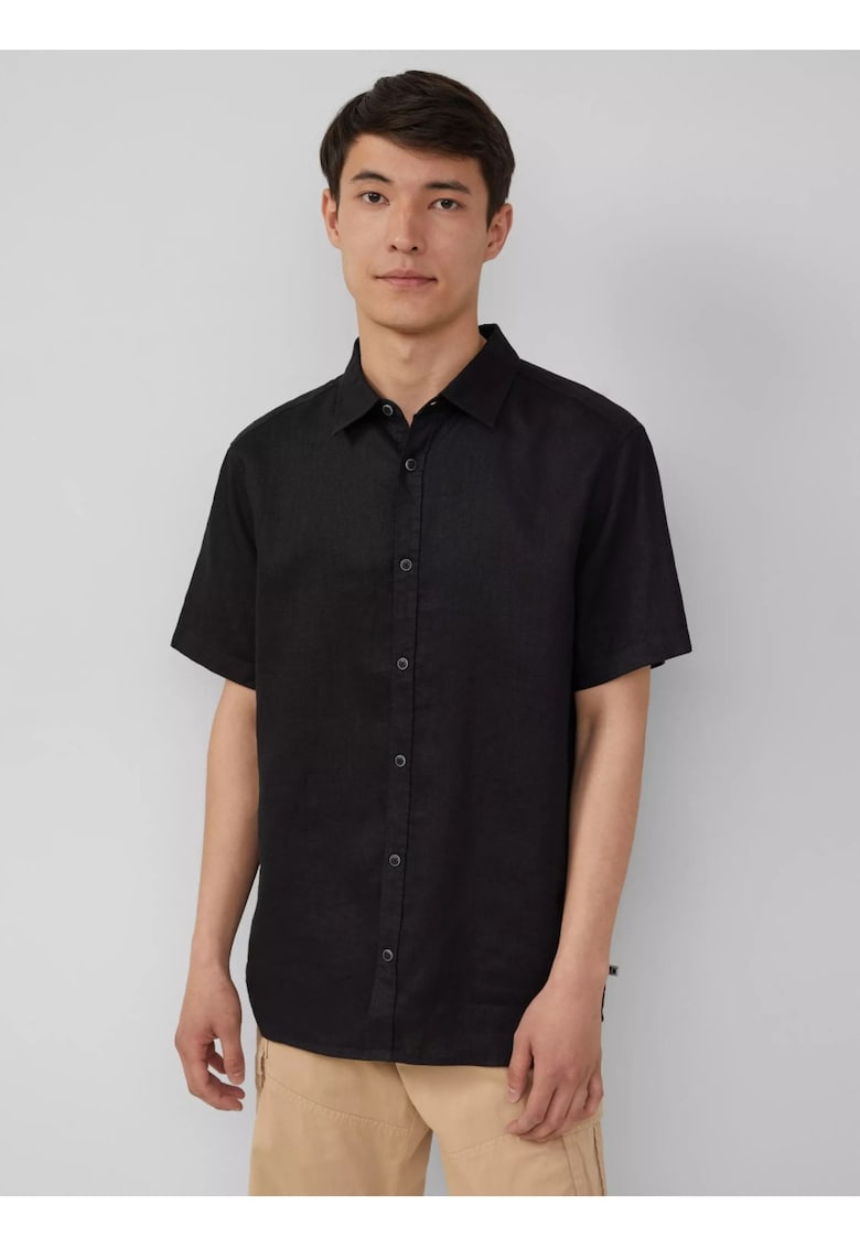 Camasa barbati cu maneca scurta - din in cu croiala Regular fit - Negru