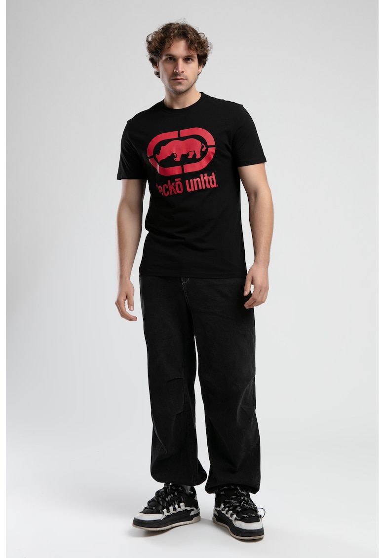 Tricou cu logo si decolteu la baza gatului - HARRIS - Negru - Negru