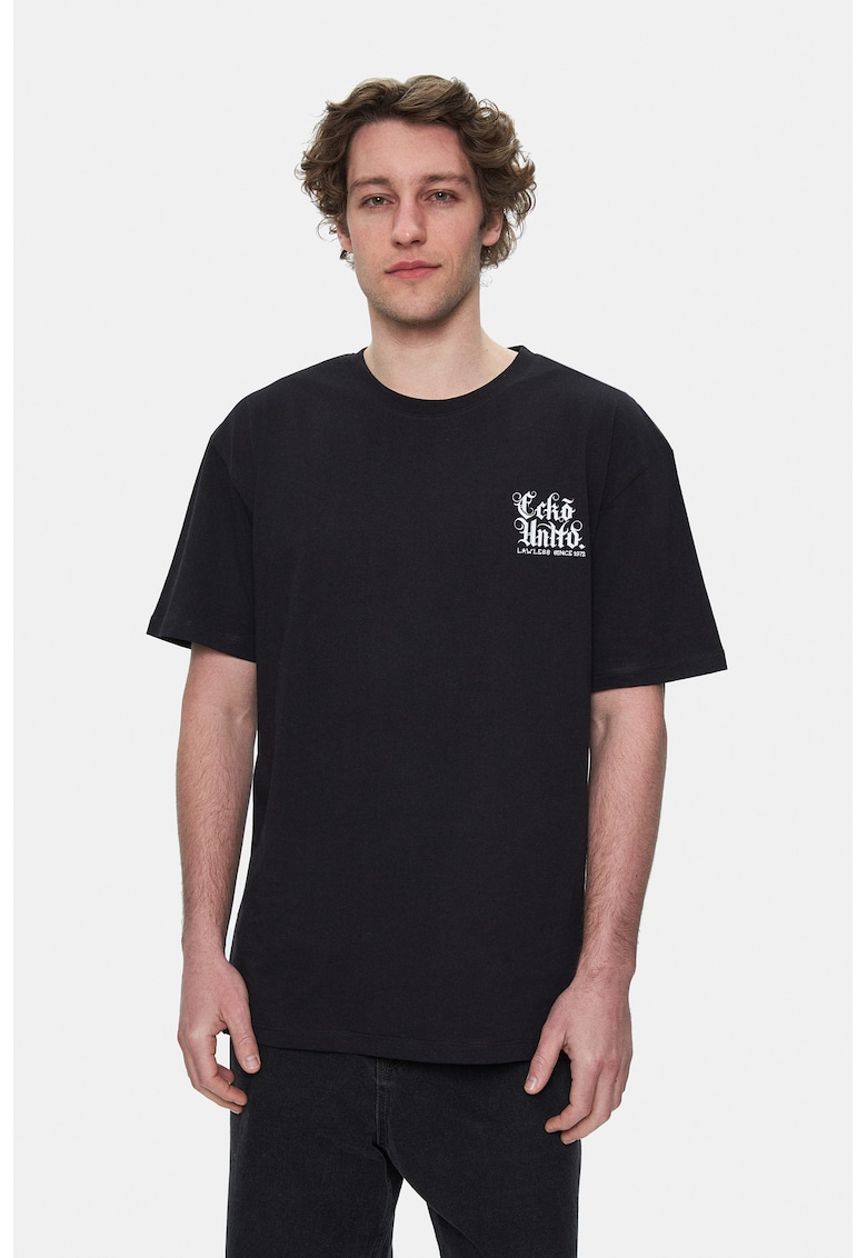Tricou cu logo si decolteu la baza gatului - MUIRIS - Negru - Negru