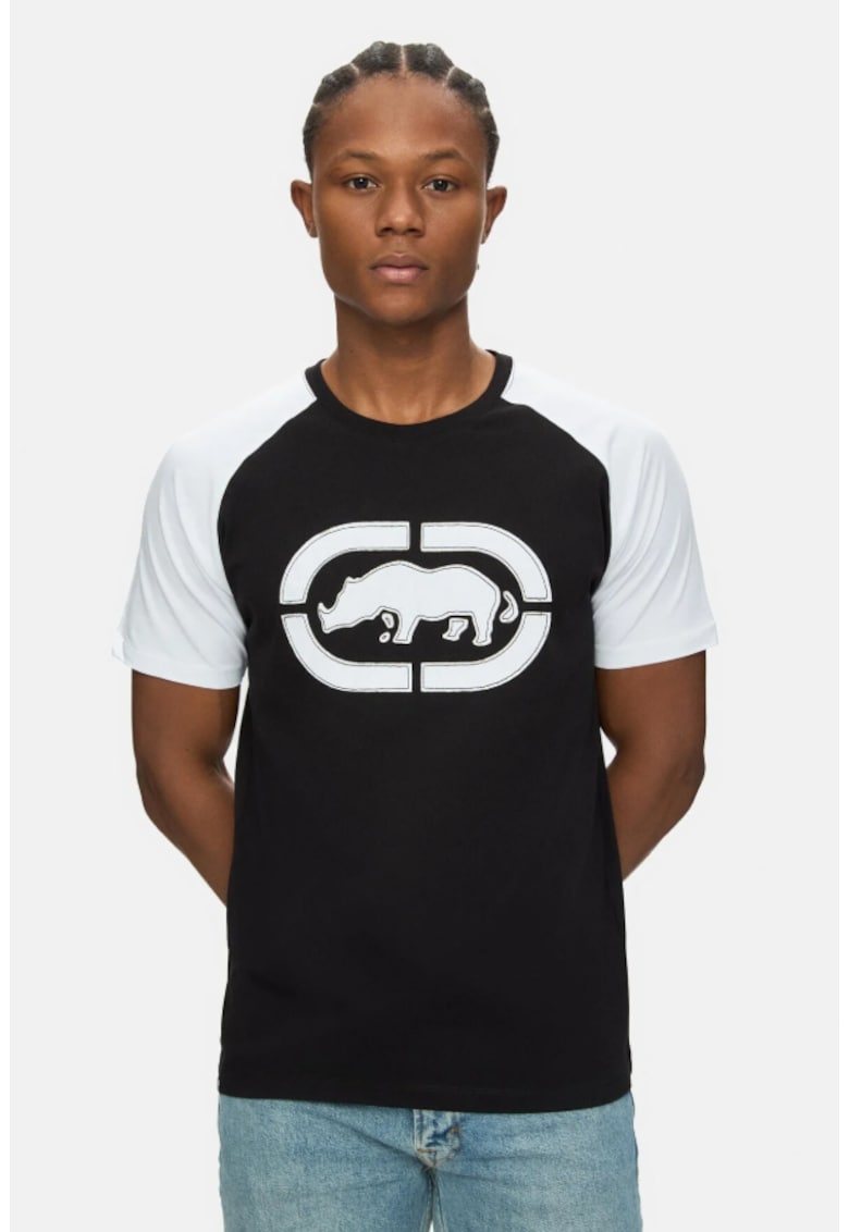Tricou cu logo si decolteu la baza gatului - OSVALDO - Negru - Negru