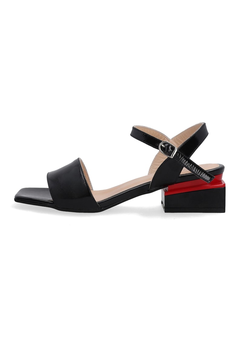 Sandale elegante din piele lacuita cu varf patrat