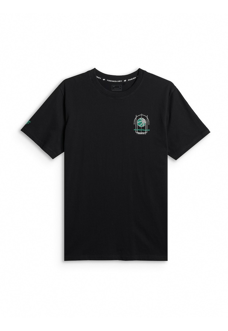 Tricou barbat bumbac - negru regular cu imprimeu