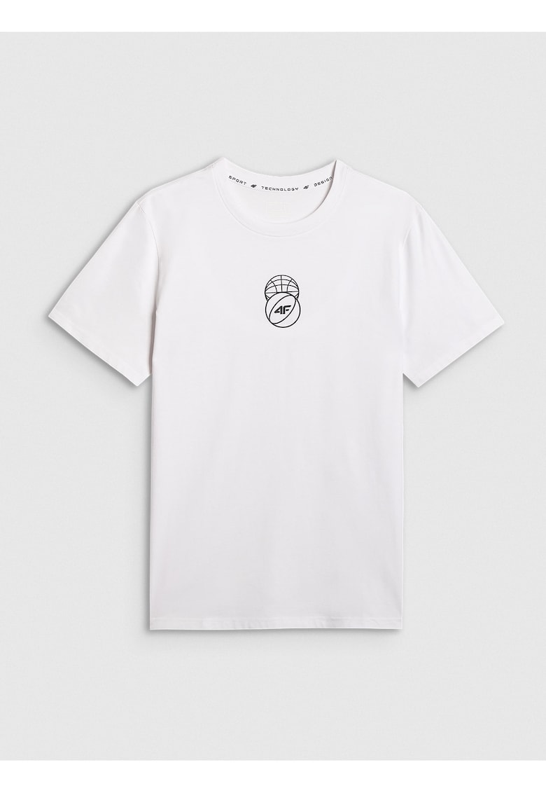 Tricou barbati bumbac - alb regular cu imprimeu - confortabil