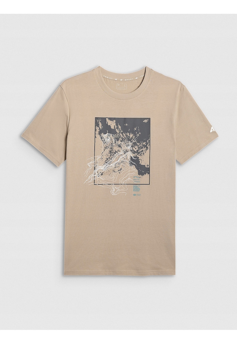 Tricou barbat bej - din bumbac - imprimeu durabil - croiala lejera