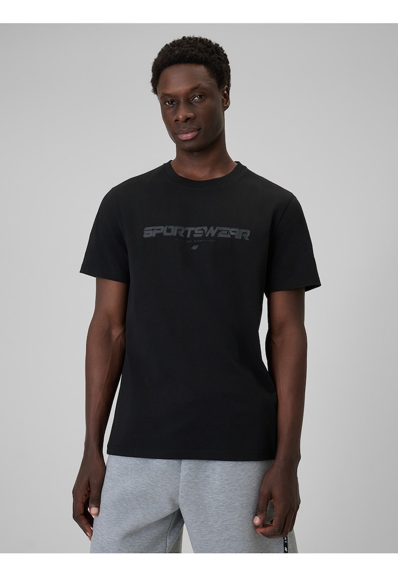 Tricou barbati negru regular cu imprimeu - confortabil - bumbac