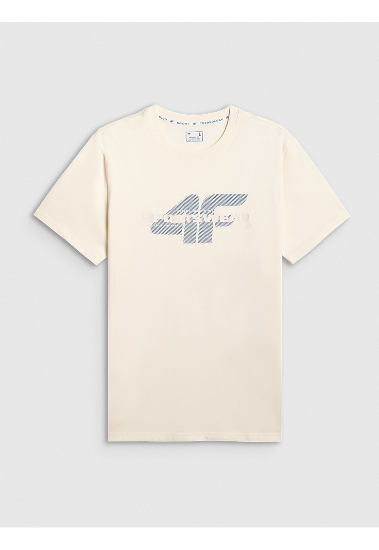 Tricou barbati bej din bumbac - regular - cu imprimeu