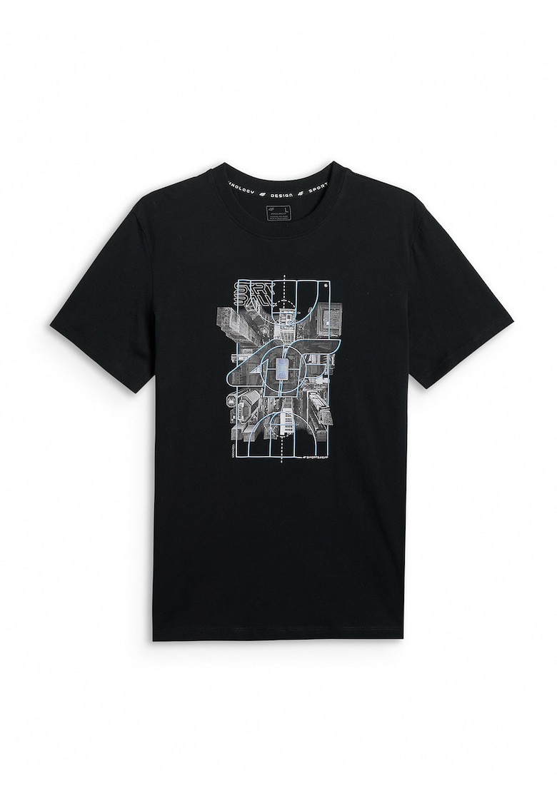 Tricou barbat negru regular - imprimeu - bumbac