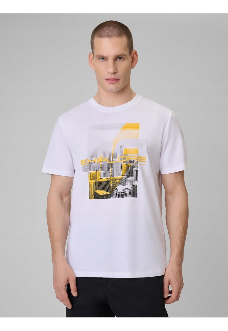 Tricou barbati alb regular cu imprimeu - confortabil - bumbac