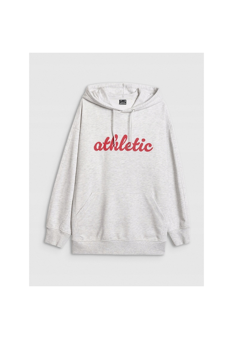 Hanorac sport dama gri/rosu - bumbac - cu gluga - croiala lejera