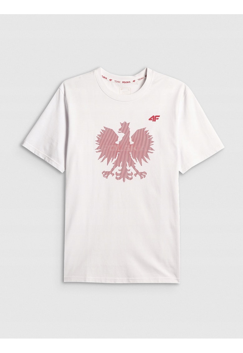 Tricou barbati alb din bumbac - croiala lejera - imprimeu durabil