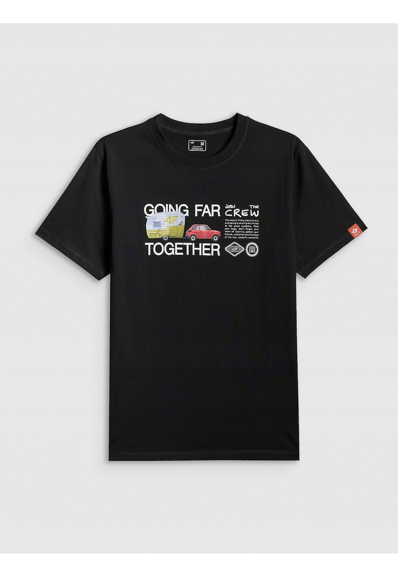 Tricou barbati negru regular - imprimeu durabil - bumbac moale