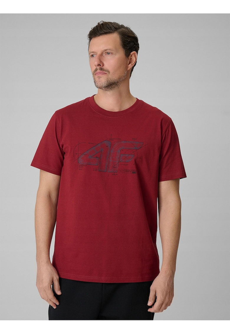 Tricou barbati rosu din bumbac - croiala regular fit - imprimeu discret