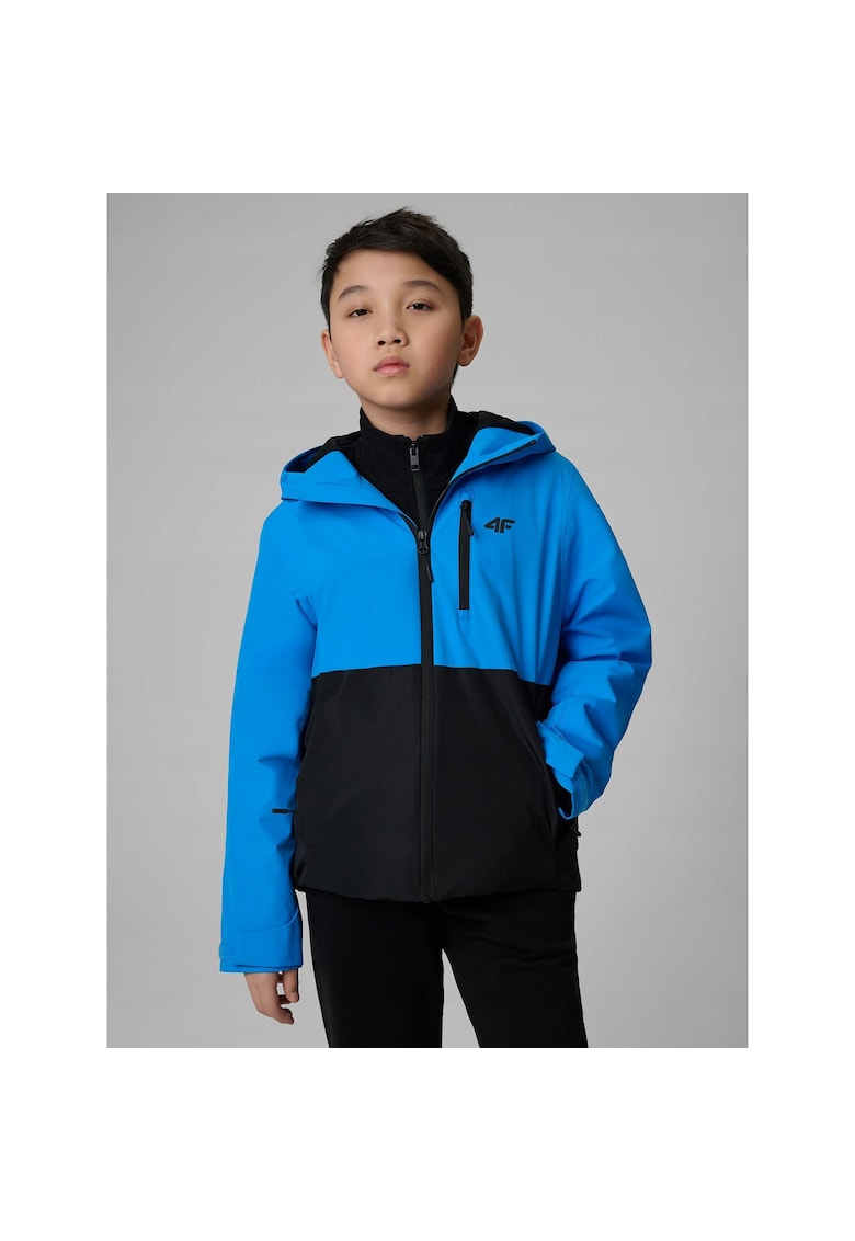 Geaca copii - impermeabila - cu gluga - negru/albastru