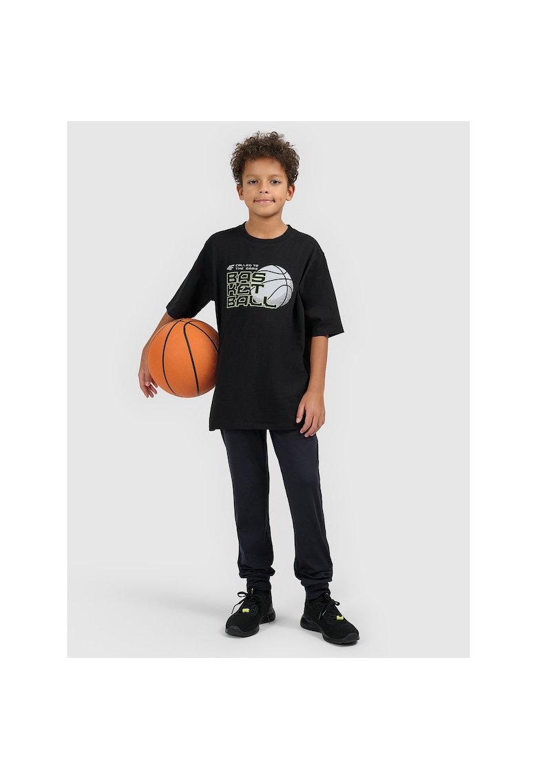 Tricou copii negru - bumbac - croiala lejera - imprimeu sportiv
