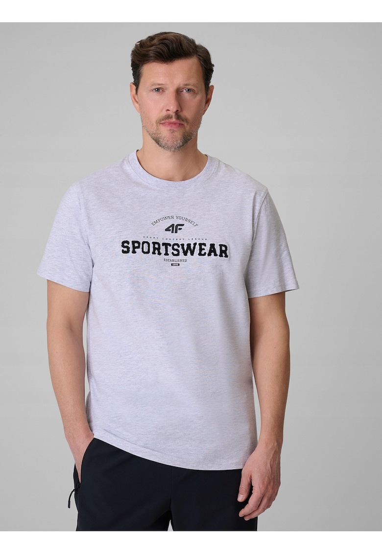 Tricou barbati - bumbac - gri - regular - cu imprimeu