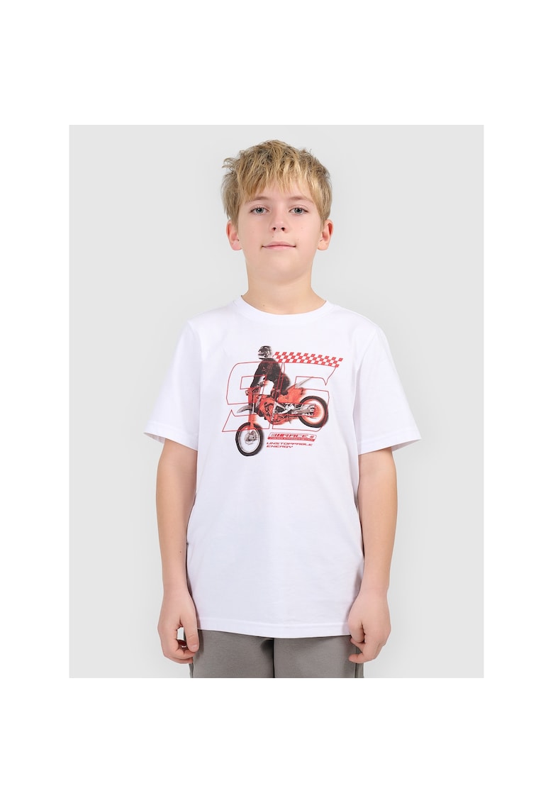 Tricou copii alb - din bumbac - cu imprimeu - pentru baieti