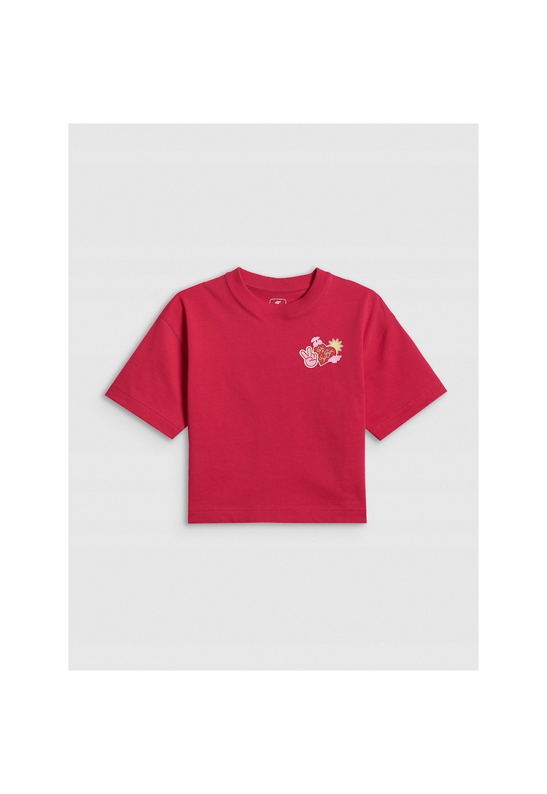 Tricou copii - cropped - bumbac - roz - pentru fete