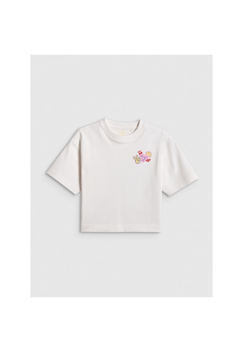 Tricou copii - cropped - cu imprimeu - alb - bumbac