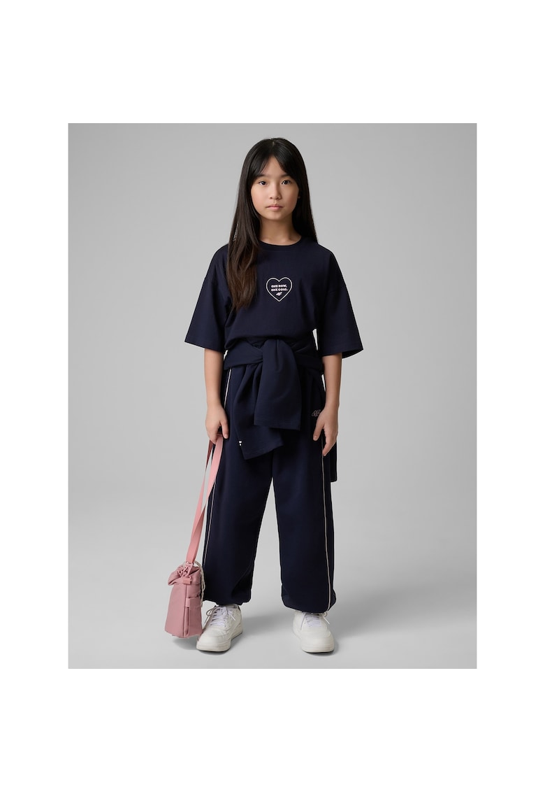 Tricou copii bleumarin - bumbac - croiala lejera - pentru fete