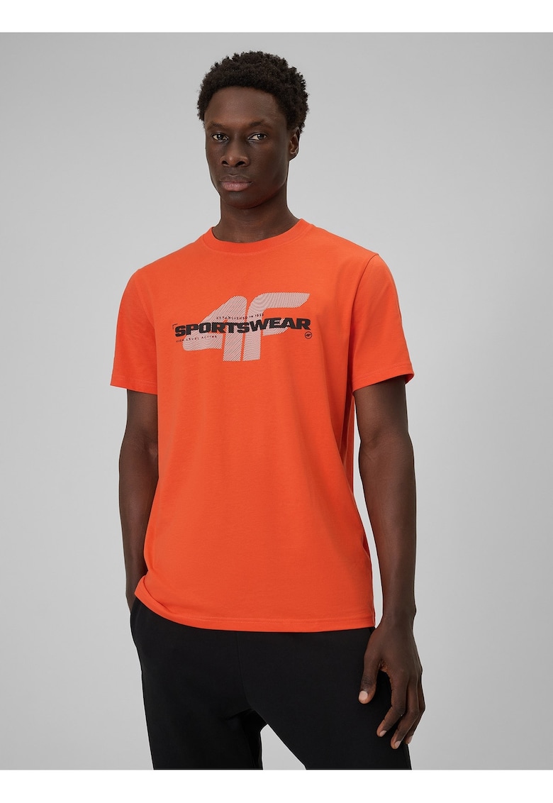 Tricou barbati portocaliu din bumbac - regular - cu imprimeu