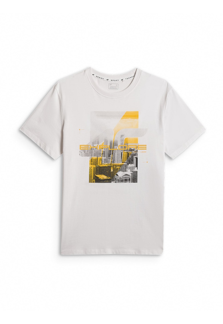 Tricou barbati alb regular cu imprimeu - confortabil - bumbac