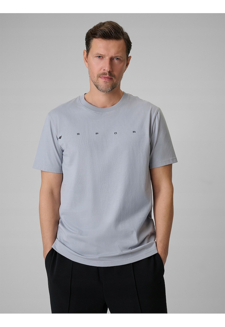 Tricou barbat - gri - bumbac - regular - imprimeu