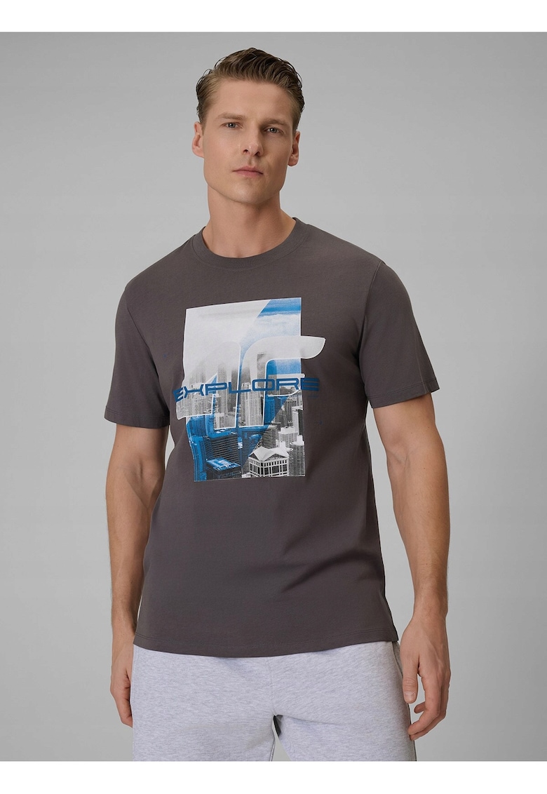 Tricou barbati - bumbac - gri - cu imprimeu - regular