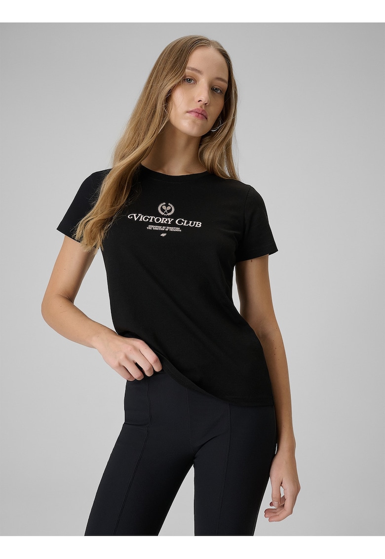 Tricou dama bumbac - cu imprimeu - negru