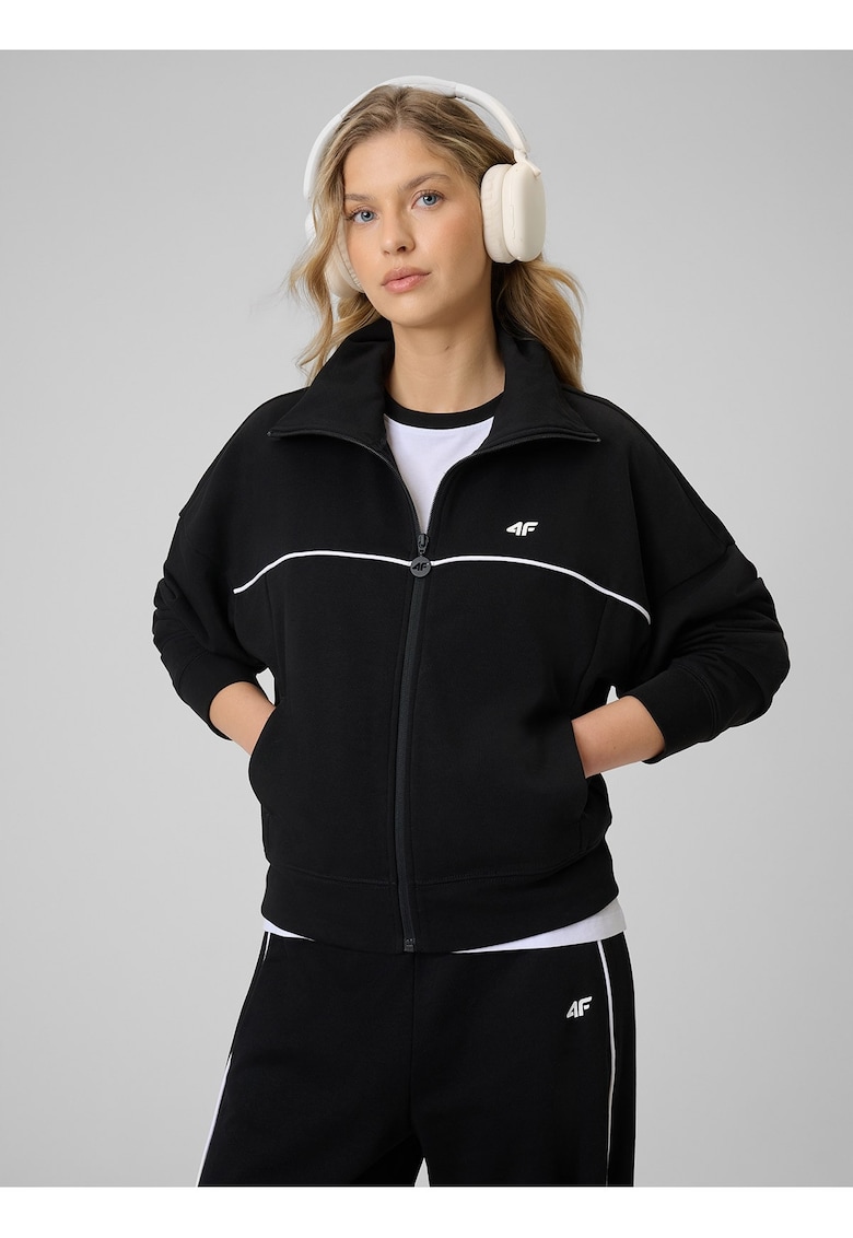 Hanorac dama - negru - guler inalt - inchidere cu fermoar