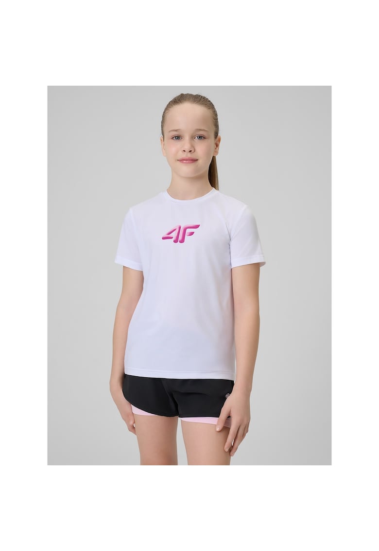 Tricou sport copii - pentru fete - alb - tehnologie 4F Dry