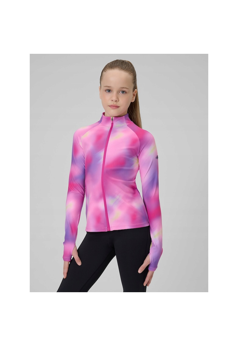 Jacheta sport pentru fete - roz/mov - tehnologie 4F Dry - croiala slim - guler inalt