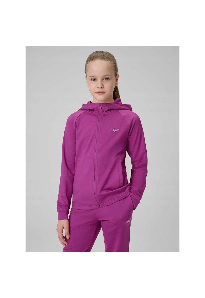 Hanorac sport pentru fete - roz - tricot - tehnologie 4FWarm - cu gluga integrata - doua buzunare