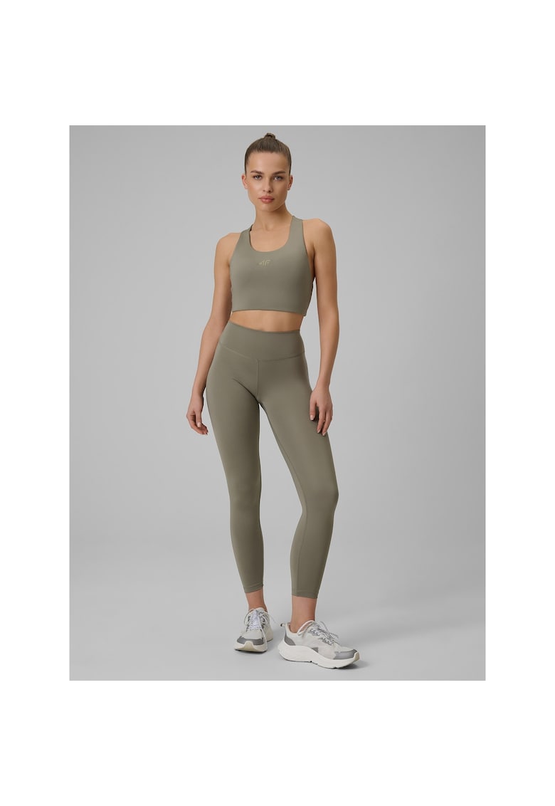 Pantaloni sport dama - colanti antrenament - uscare rapida - kaki - slim fit - talie inalta