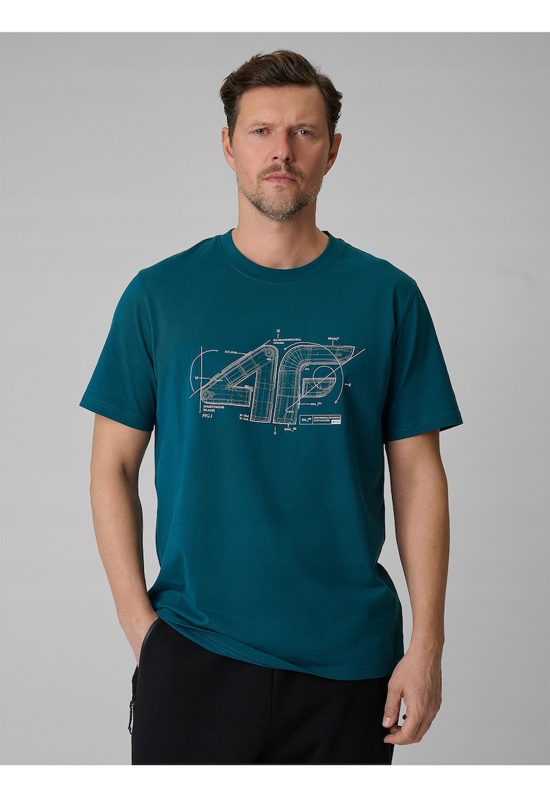 Tricou barbat cu imprimeu - turcoaz - bumbac - croiala lejera