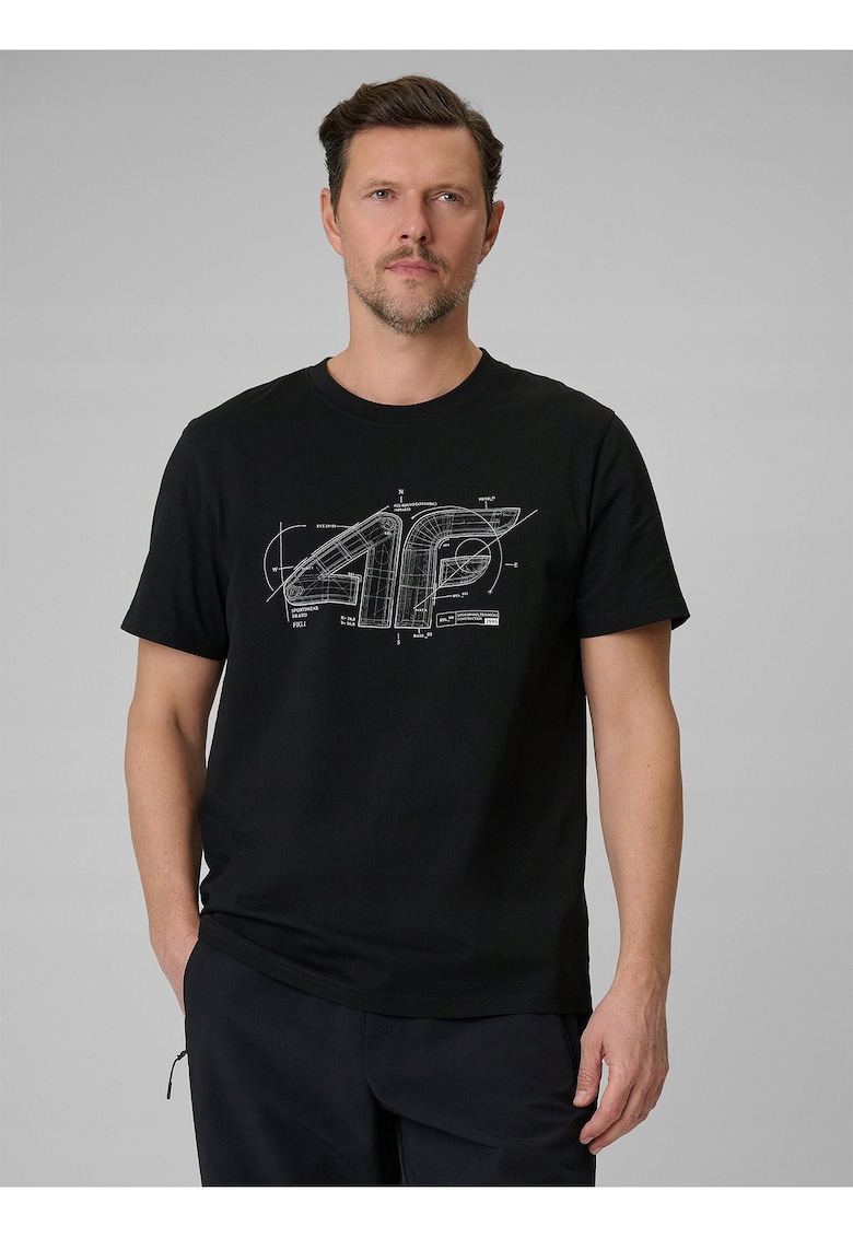 Tricou barbati negru din bumbac - croiala regulara - imprimeu