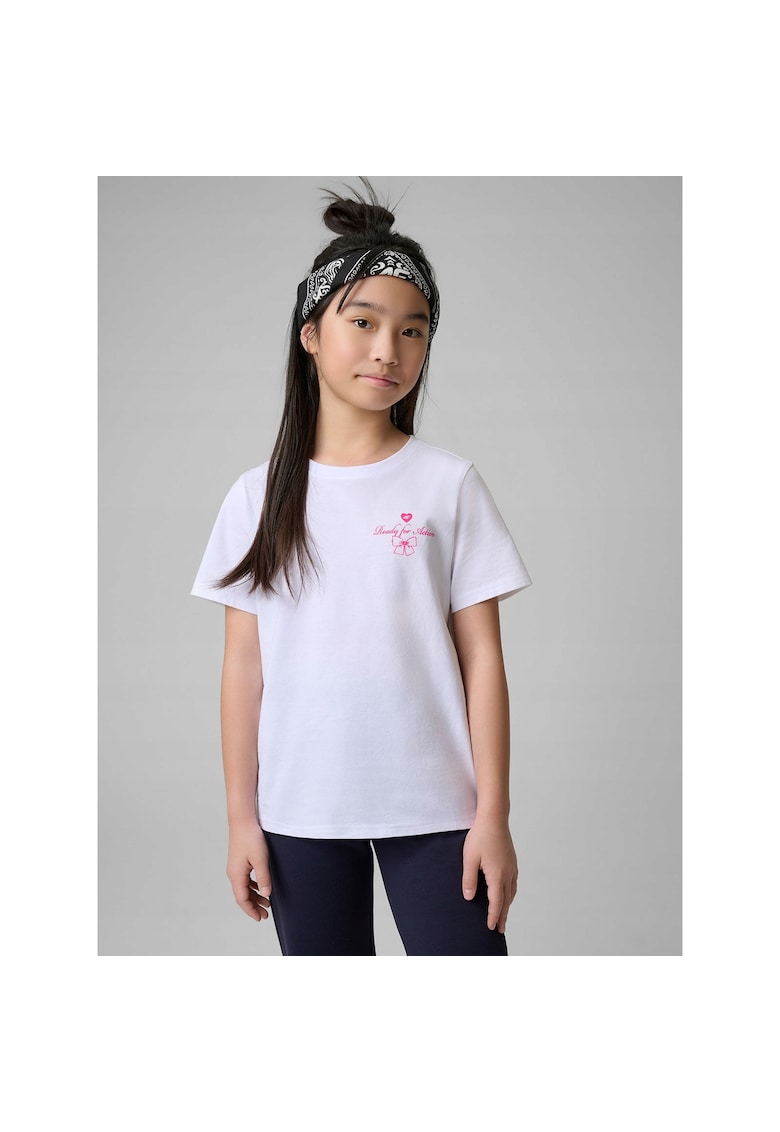 Tricou copii - alb - bumbac - cu imprimeu - pentru fete