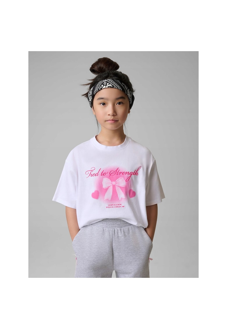 Tricou copii - alb - bumbac - cu imprimeu - lejer - pentru fete