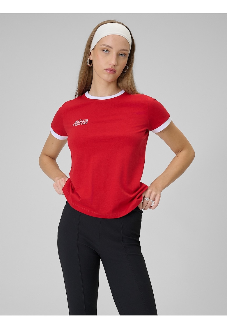 Tricou dama - bumbac - alb/rosu
