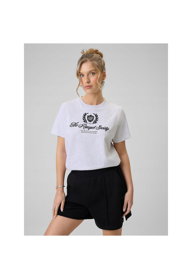 Tricou sport dama boxy - imprimeu - alb - bumbac -