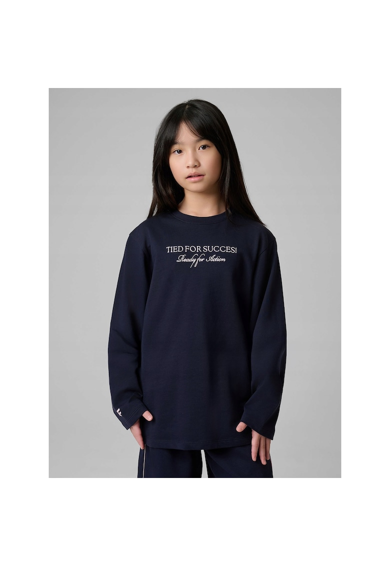 Bluza pentru fete - bleumarin - cu imprimeu - croiala lejera - bumbac - maneca lunga - Bleumarin