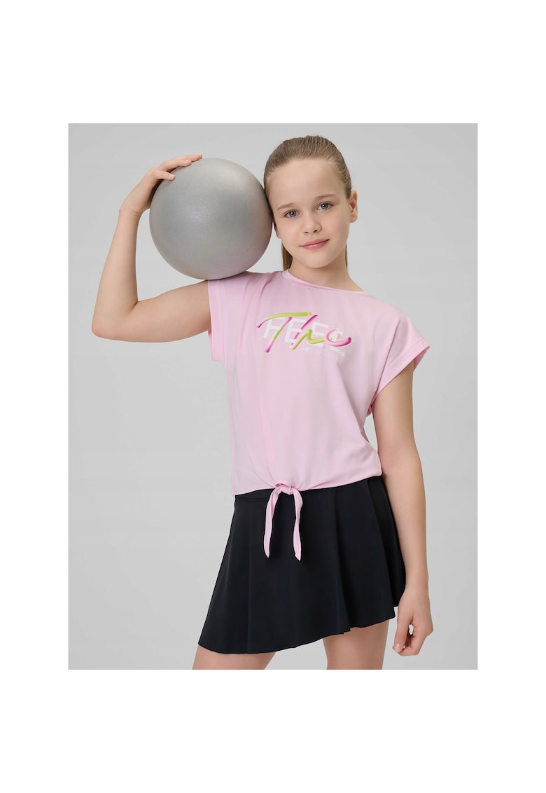 Tricou sport pentru fete croiala scurta - tehnologie 4F Dry - material sintetic - roz