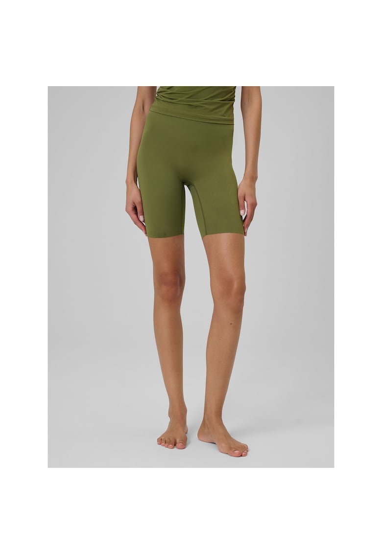 Pantaloni sport dama ciclism - talie inalta - masliniu - fara cusaturi